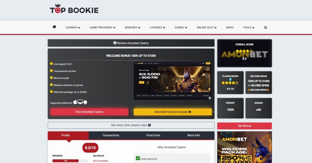 Topbookie Amonbet casino